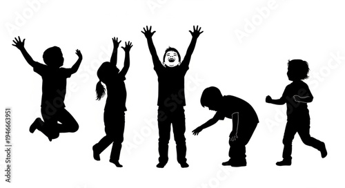 Children Silhouettes Jumping Happy.