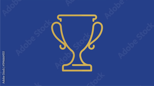 Golden Trophy Icon on Blue Background.