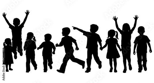 Children Silhouettes Playing Happy.
