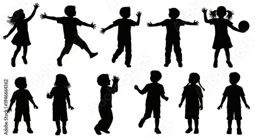 Children Silhouettes Playing Outside.