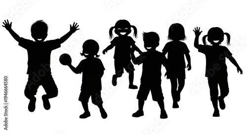 Children Silhouettes Playing Together.