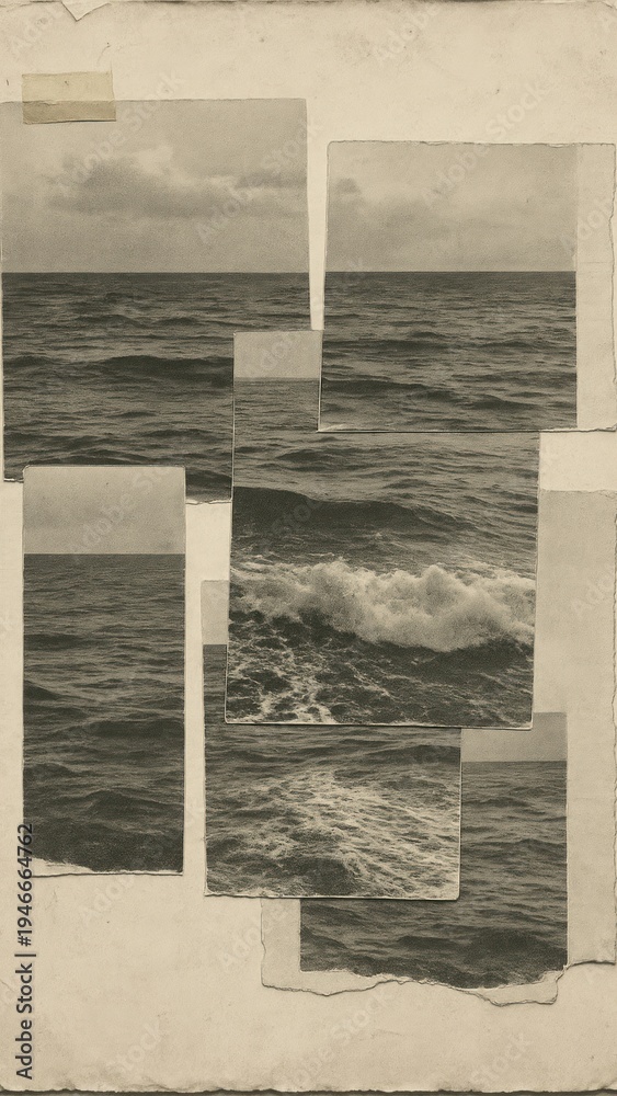 Fototapeta premium Vintage ocean collage wallpaper for mobile
