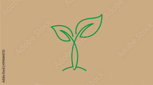 Green Sprout Growing from Soil Minimalist Line Art.