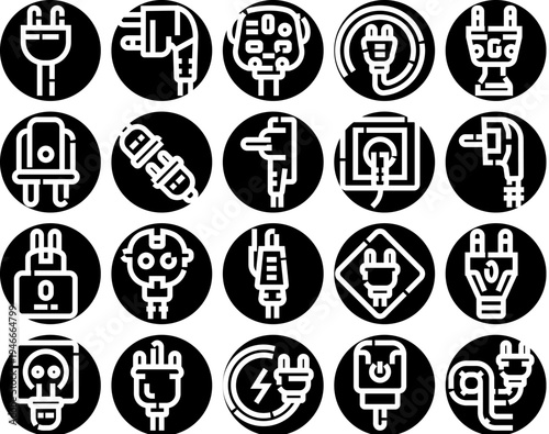 Variety of electrical plugs, sockets and adapters from different countries, illustrating global power connection standards, charging options and safety concepts for devices and energy supply