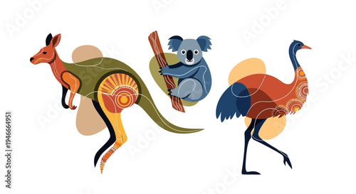 Cute Koala with Australian Birds Cartoon Wildlife Illustration
