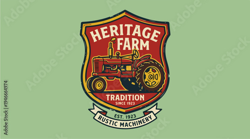Heritage Farm Rustic Machinery Vintage Tractor Logo.