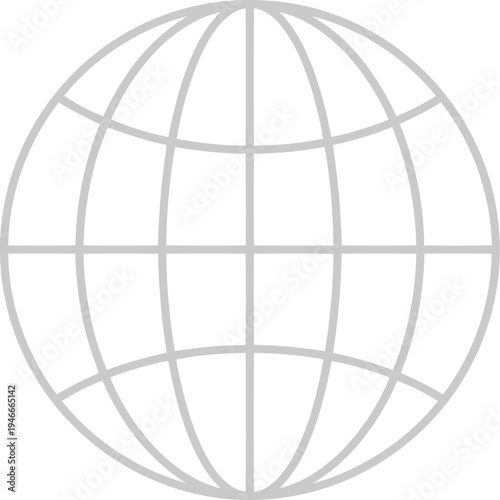 Simple gray globe icon on white background, symbolizing global connection