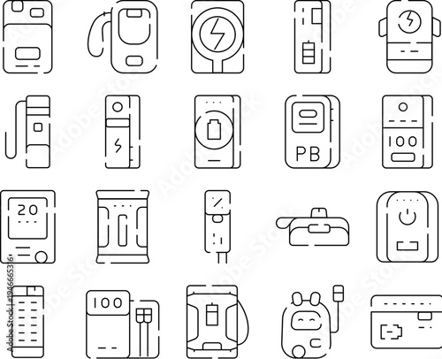 Collection of portable power bank chargers in various styles and capacities, showing usb and wireless charging, battery level indicators, and travel ready backup power options