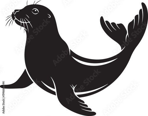 Graceful Seal Silhouette Swimming in Water.