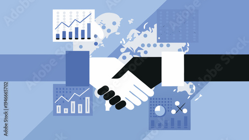 A business deal is sealed with a handshake over a data driven world