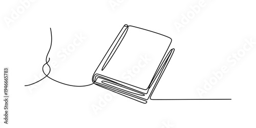 Continuous line drawing of a closed book isolated on a white background for minimalist design. Vector, illustration