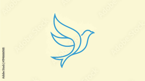 Minimalist Blue Bird Silhouette Flying Gracefully.