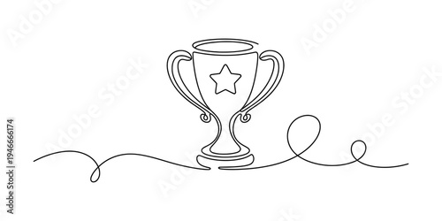 Continuous one line drawing of a trophy cup with a star on it representing success and victory Vector, illustration