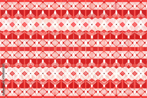 Abstract red and white geometric pattern with repeating diamond shapes