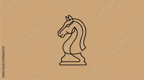 Minimalist Chess Knight Line Art Icon.