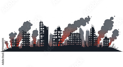 City Skyline on Fire Burning.