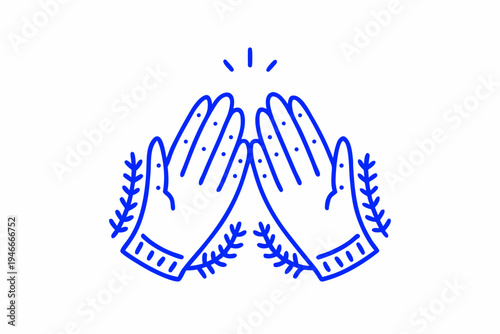 Blue line art illustration depicting two hands in a clapping gesture