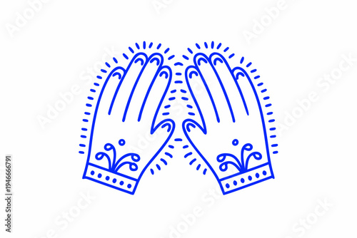 Two blue hands depicted in a symmetrical illustrative line art style