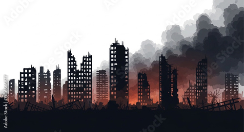 City Skyline on Fire Burning.