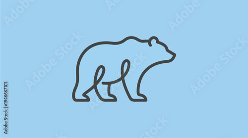 Minimalist Line Art Bear Silhouette on Blue Background.