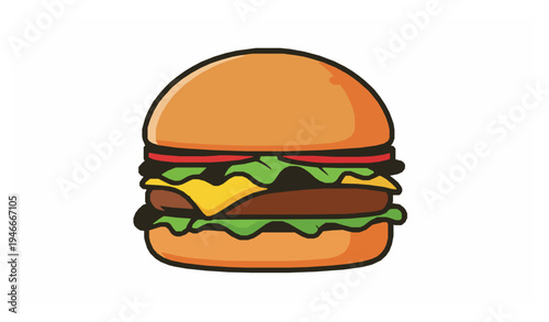 Cute cartoon hamburger fast food burger icon vector illustration