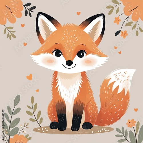 Cute Baby Fox Nursery Illustration in Minimal Scandinavian Style