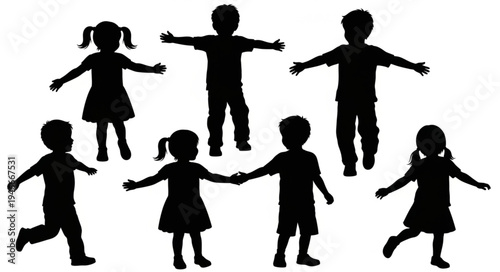 Children Silhouettes Playing Together.