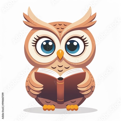 Adorable Owl Education Mascot with Book in Cute Cartoon Style
