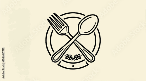 Minimalist Line Art of Crossed Spoon and Fork Emblem.