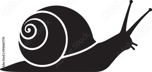 Simple Black Snail Silhouette with Spiral Shell Design.