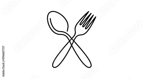 Minimalist Line Art of Crossed Spoon and Fork.