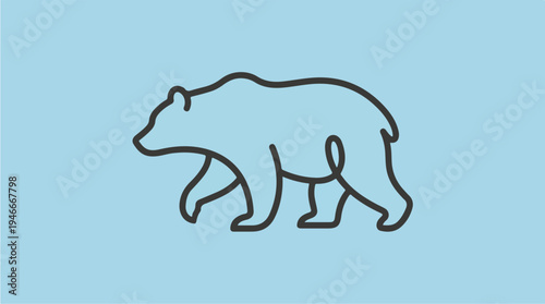 Minimalist Line Art of a Walking Bear Silhouette.
