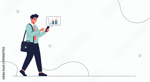 Businessman checking stock market on smartphone while walking with briefcase