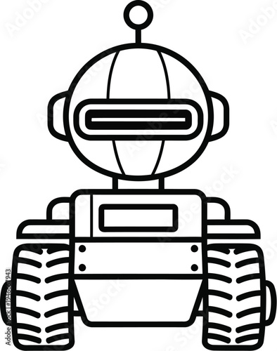 Robot with a futuristic spherical head and large wheels in a vector illustration design