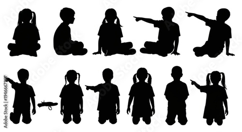 Children Silhouettes Various Poses.