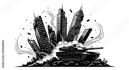 City Buildings Explosion Destruction.