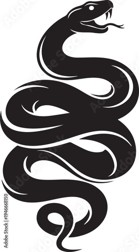 Striking Black Snake Silhouette with Tongue Out.