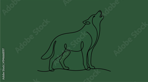 Minimalist single line drawing of a wolf howling at the moon.