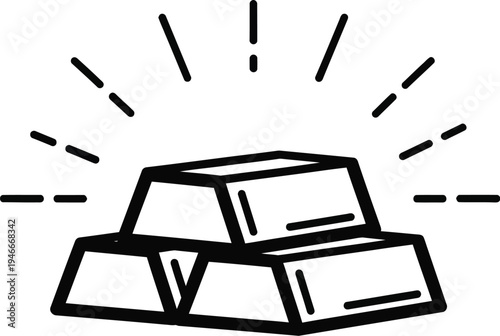 Vector illustration of three shiny gold bars stacked with radiant lines
