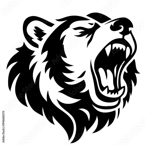 Roaring bear head in a fierce and bold black silhouette  