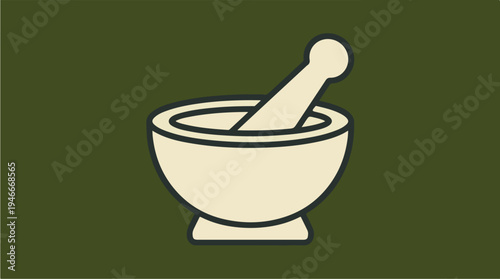 Mortar and Pestle Icon Symbolizing Pharmacy and Medicine.