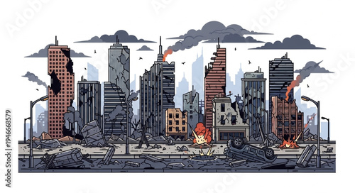 City Skyline After Dark Disaster.