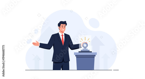 Businessman pressing button for success, growth, and innovation concept