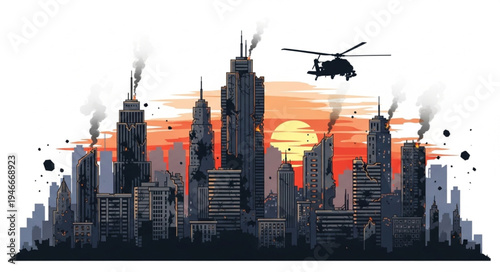 City Skyline at Sunset Helicopter.