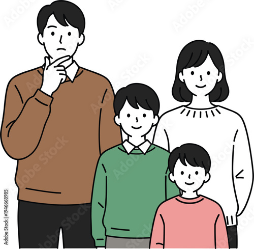 Happy Family Portrait Illustration with Parents and Children Standing Together for Family Lifestyle Concept, Parenting Theme, Social Relationship, and People Character Design