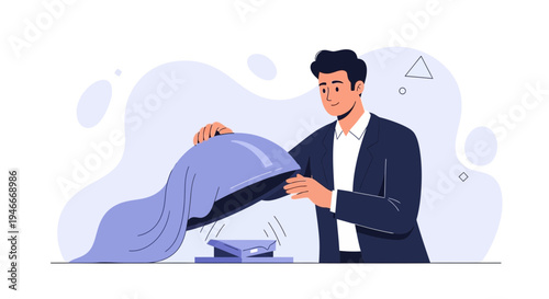 Man Unveiling a New Product or Idea with a Stapler