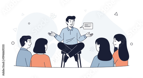 Business meeting: speaker presenting to attentive audience in a modern office setting