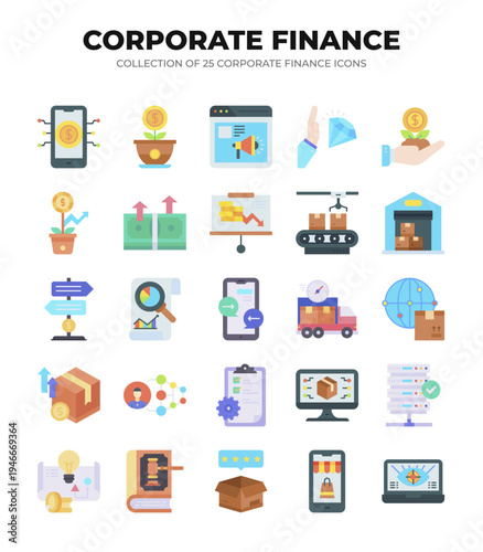 Corporate Finance Icons. A Collection of 25 Essential Financial Graphics