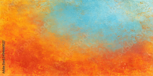 Abstract Watercolor background in vibrant orange and blue, creating an ethereal gradient texture, evoking warmth and serenity.