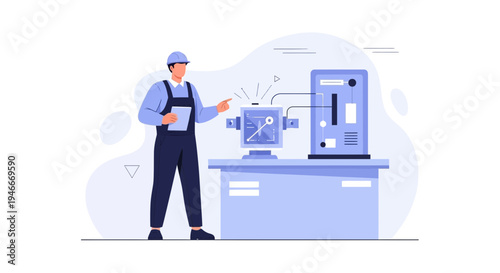 Engineer Inspecting Futuristic Machine, Industrial Technology, Innovation Concept